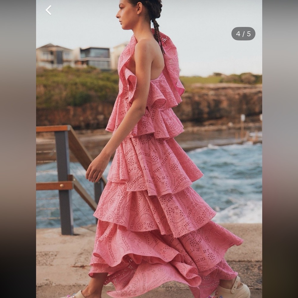 Chic One-Shoulder Pink Ruffle Dress - Picture 4 of 9